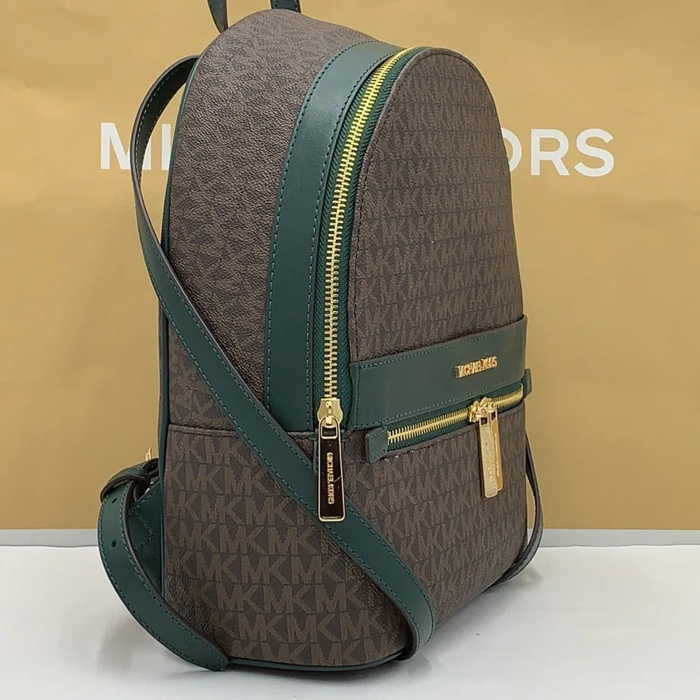 MICHAEL KORS KENLY MEDIUM BACKPACK Racing Green/ Brown signature color